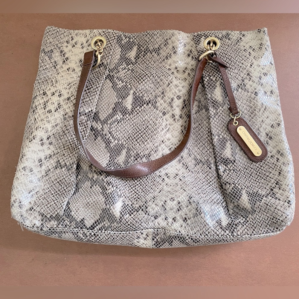Cynthia Rowley leather tote bag python snake in greys and cream with dust bag